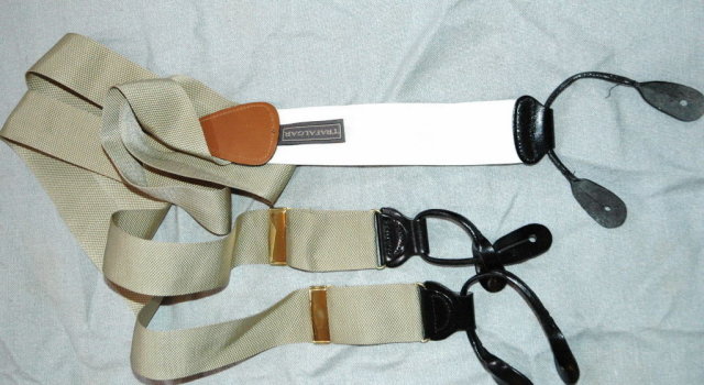 Trafalgar Suspenders, Braces Silk GrainTan, Beige or Kahki & Leather