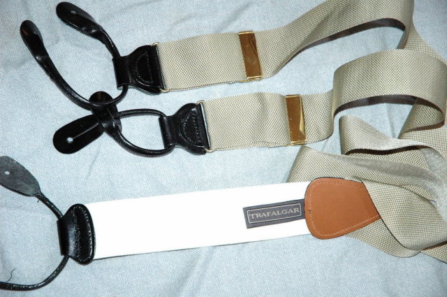 Trafalgar Suspenders, Braces Silk GrainTan, Beige or Kahki & Leather
