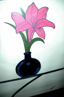 Minimalist Original Painting Single Magenta Lily in Vase Framed Original Painting Yasmin * PRICE REDUCTION!*