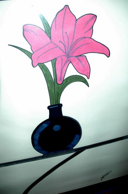 Minimalist Original Painting Single Magenta Lily in Vase Framed Original Painting Yasmin * PRICE REDUCTION!*