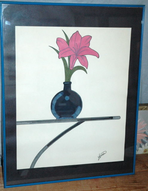 Minimalist Original Painting Single Magenta Lily in Vase Framed Original Painting Yasmin * PRICE REDUCTION!*