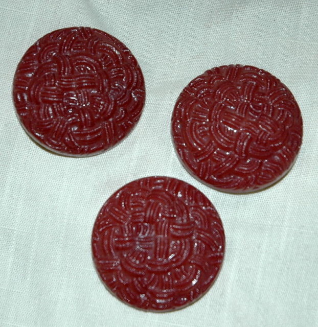3 Large Red Textured Coat Buttons