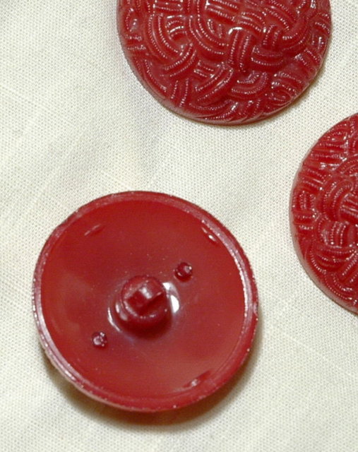 3 Large Red Textured Coat Buttons