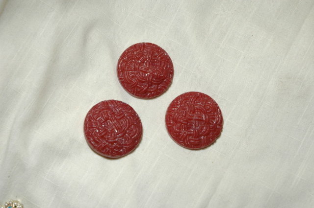 3 Large Red Textured Coat Buttons