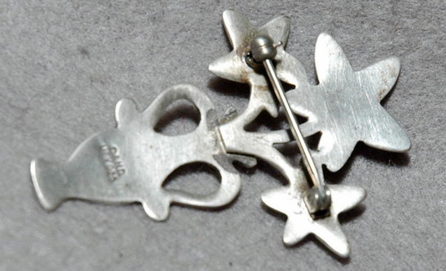 Mexican Sterling Flower Vase Pin , A.H.D.