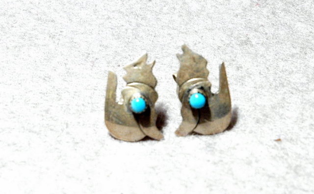 Sterling Coyote Earrings with Turquoise Stone, Native American Handcrafted