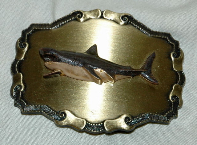 Brass & Emameled Shark Belt Buckle Raintree