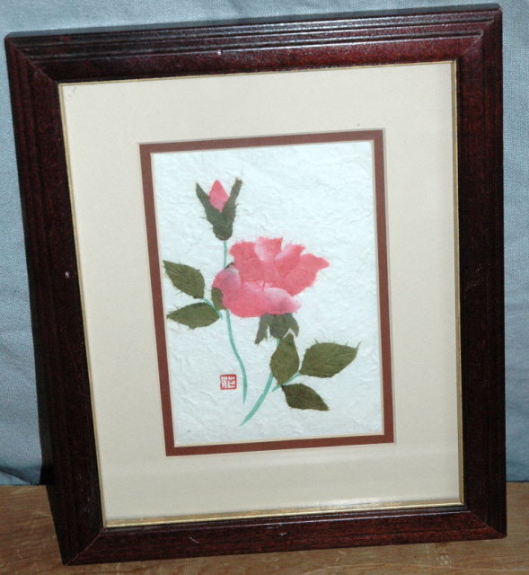 Torn Paper Rose Picture Framed Behind Glass * PRICE REDUCTION!*