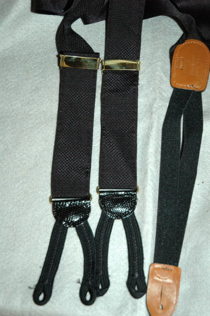 Cole Haan Woven Black Silk Suspenders, Braces with Genuine Lizard Skin & Brass