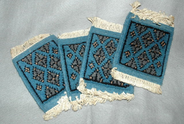 4 Miniture Oriental Wool Rugs for Coasters or Doll House
