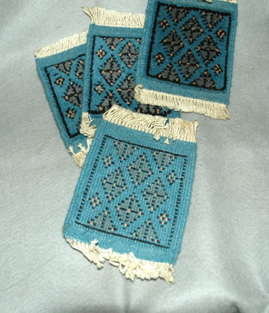 4 Miniture Oriental Wool Rugs for Coasters or Doll House