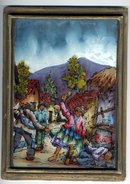 Reverse Painted Glass Peruvian Andes Village