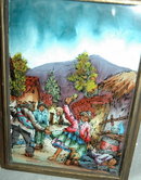 Reverse Painted Glass Peruvian Andes Village