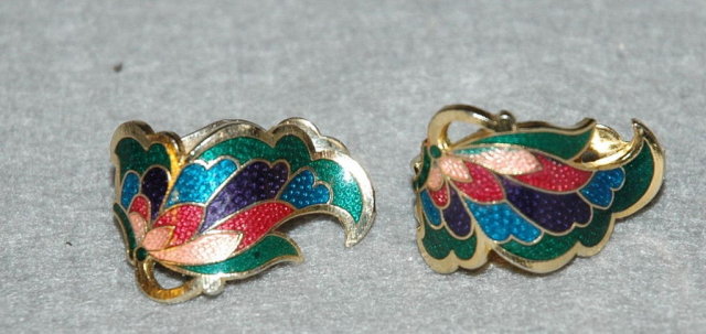 Pair of enamel metal clip on Wing earrings