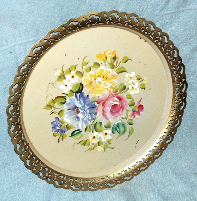 Hand & Signed Painted Toleware Metel Tray Nascho Products