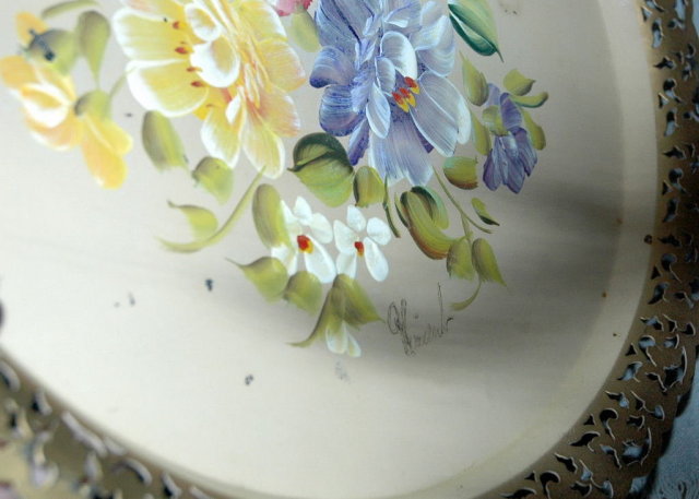 Hand & Signed Painted Toleware Metel Tray Nascho Products