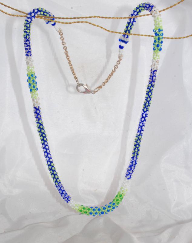 Seattle Seahawks Colors Tiny Seed Bead Rope Necklace Chenille Stitch Bead Weaving , Hand Crafted One of a Kind Design