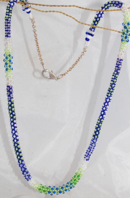 Seattle Seahawks Colors Tiny Seed Bead Rope Necklace Chenille Stitch Bead Weaving , Hand Crafted One of a Kind Design