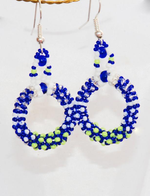 Seattle Seahawks Colors Tiny Seed Bead Rope Circle Hoop Earring Chenille Stitch Bead Weaving , Hand Crafted One of a Kind Design