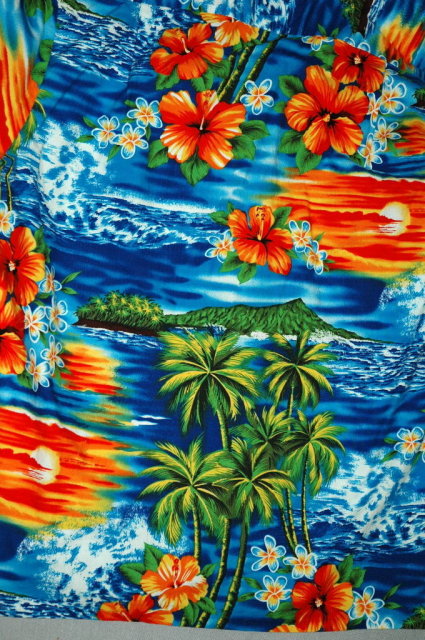 Hawaiian RJC Shirt Sunset, Palms & Hibiscus M