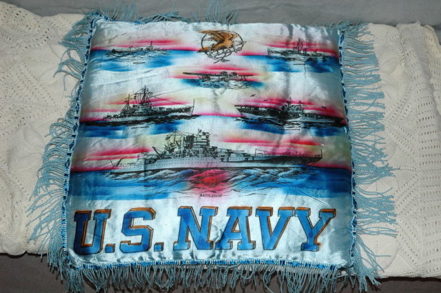 U.S. Navy Battle Ship Satin Pillow with Fringe