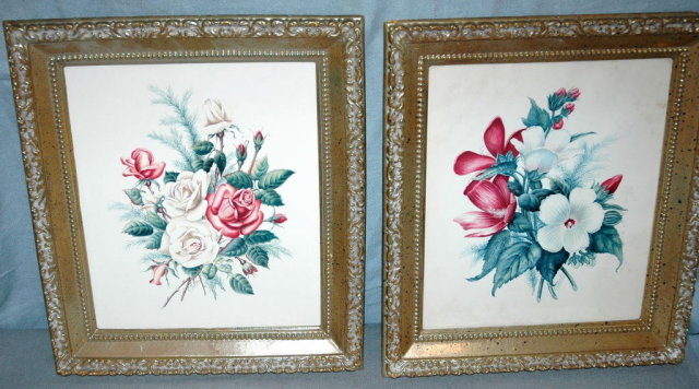 2 old floral E. Serton Botanical Prints in frames