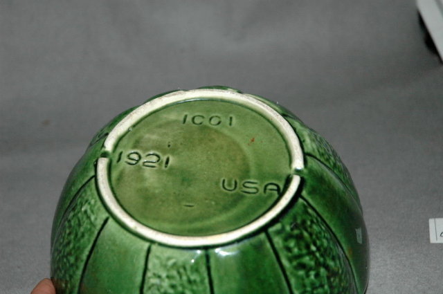 Nice Green USA Pottery Melon shaped bowl