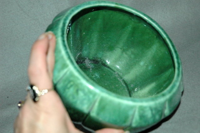 Nice Green USA Pottery Melon shaped bowl