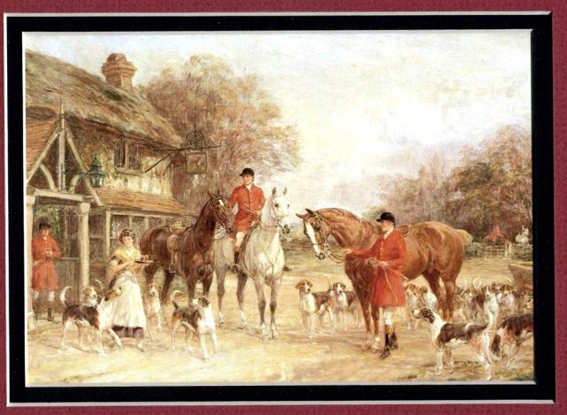 Old Engligh Fox Hunting Lithograph Print , Hounds and Horses