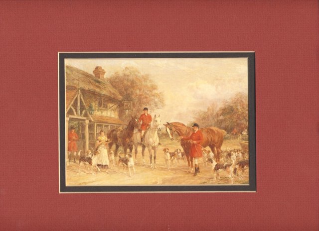 Old Engligh Fox Hunting Lithograph Print , Hounds and Horses