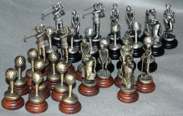 Set of Golf Theme Pewter Chess Pieces