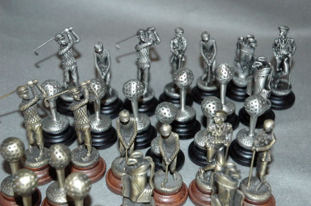 Set of Golf Theme Pewter Chess Pieces