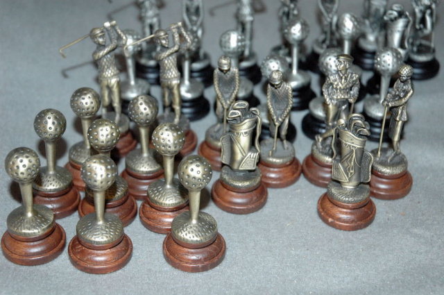 Set of Golf Theme Pewter Chess Pieces