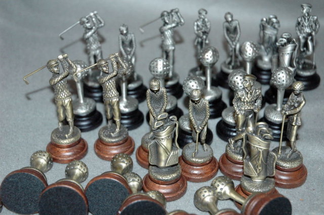 Set of Golf Theme Pewter Chess Pieces