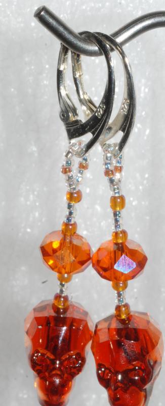 Sterling Silver Skull & Gothic Cross earrings “Red Magma” Swarovski Crystal Dangles, One of a Kind, Hand Crafted
