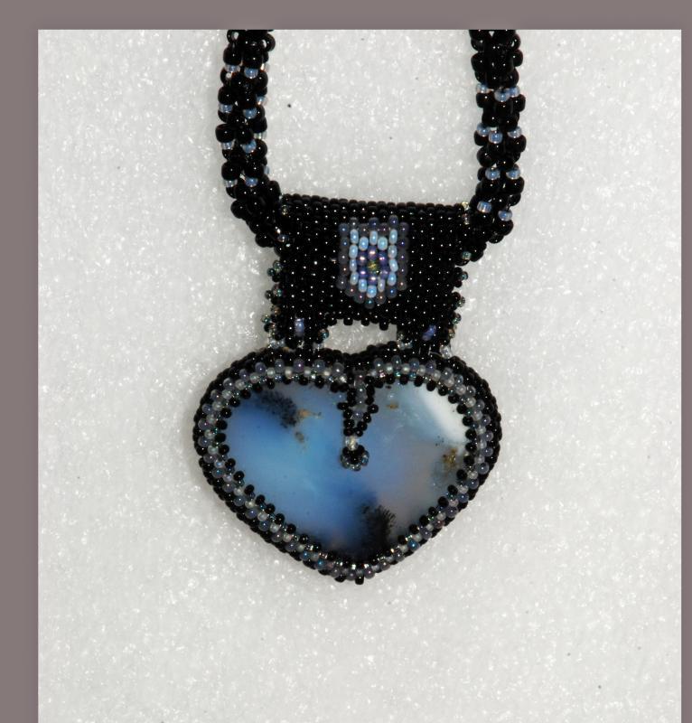 Reversible Dendritic Agate Heart with Beaded Bezel Raw Rope & Silver chain . Statement Necklace
