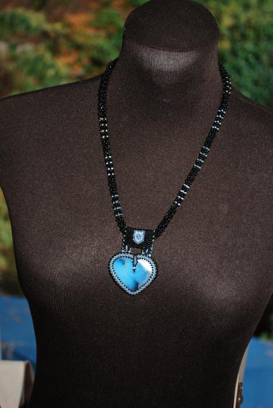 Reversible Dendritic Agate Heart with Beaded Bezel Raw Rope & Silver chain . Statement Necklace