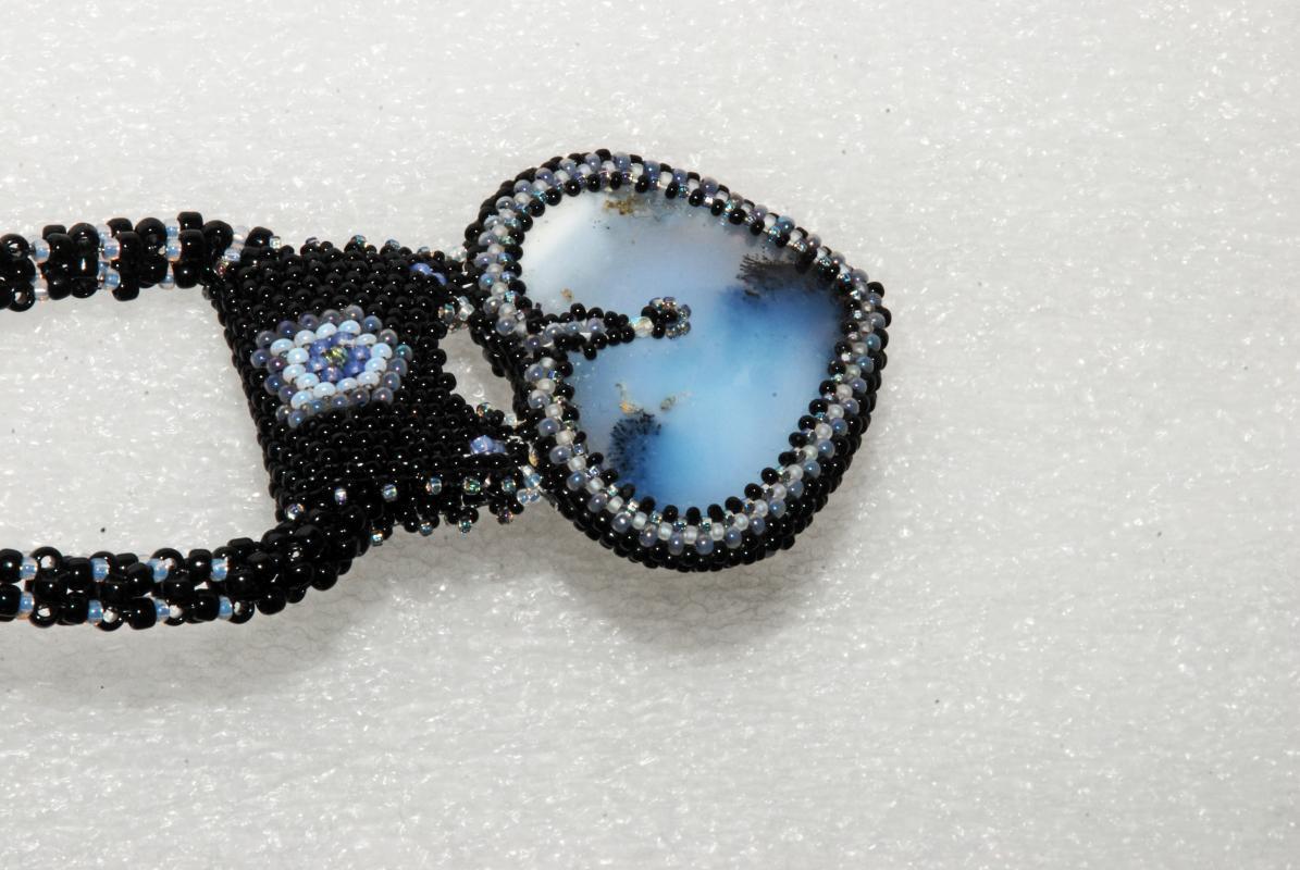Reversible Dendritic Agate Heart with Beaded Bezel Raw Rope & Silver chain . Statement Necklace