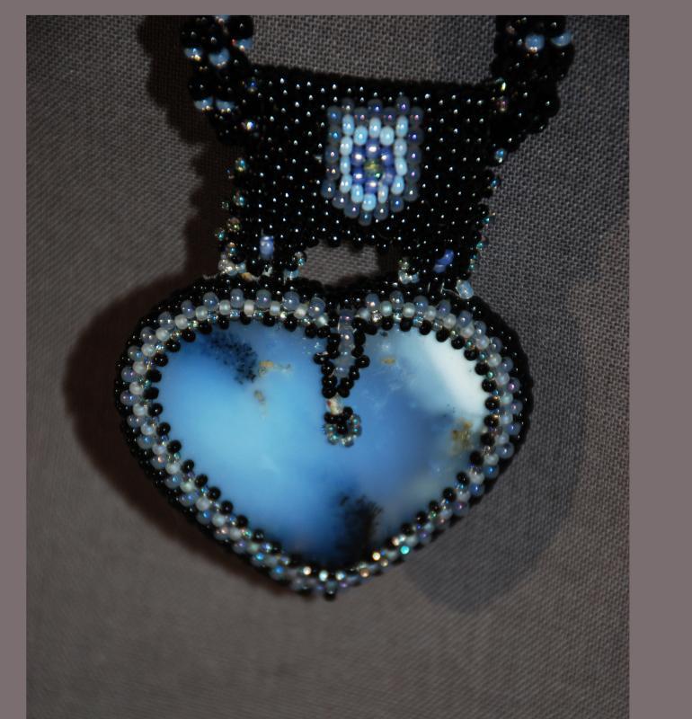 Reversible Dendritic Agate Heart with Beaded Bezel Raw Rope & Silver chain . Statement Necklace