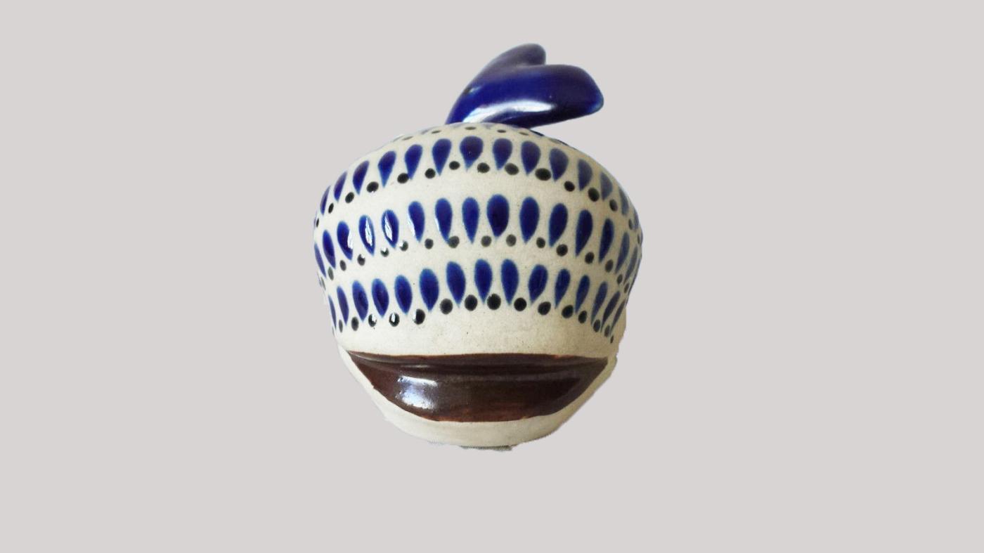 Vintage Mexican Pottery Folk Art Hand Painted Blue Whale