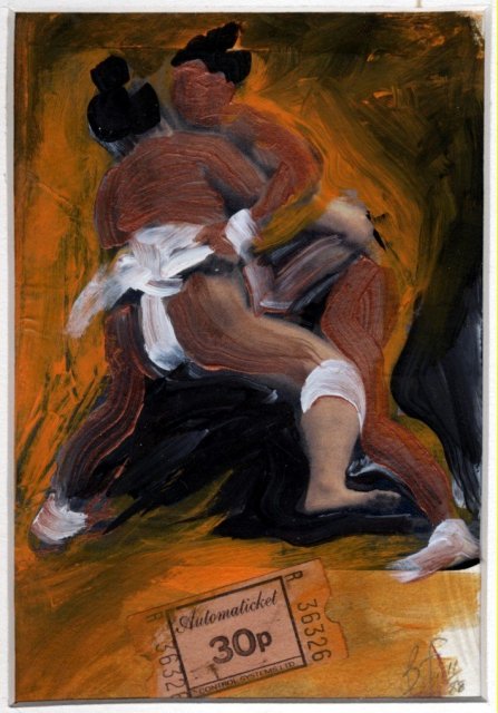 Sumo Wrestlers Oil Painting & Mixed Media