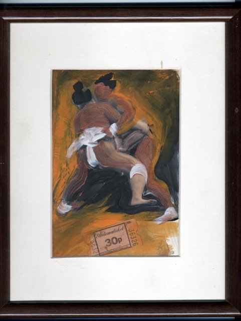 Sumo Wrestlers Oil Painting & Mixed Media