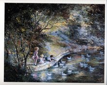Children Feeding Ducks Lithograph Glenn Smith * PRICE REDUCED * !