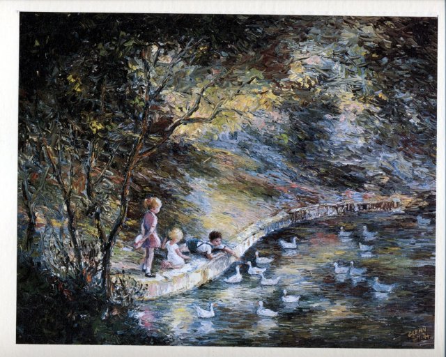 Children Feeding Ducks Lithograph Glenn Smith * PRICE REDUCED * !