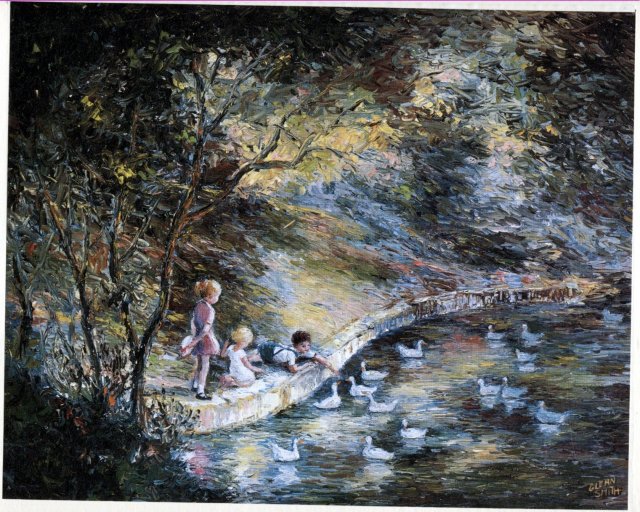 Children Feeding Ducks Lithograph Glenn Smith * PRICE REDUCED * !