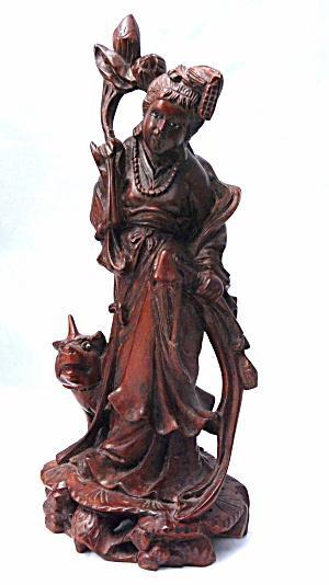 4 Hand Carved Rosewood Chinese Immortals with Foo Dogs