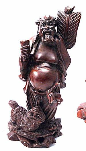 4 Hand Carved Rosewood Chinese Immortals with Foo Dogs