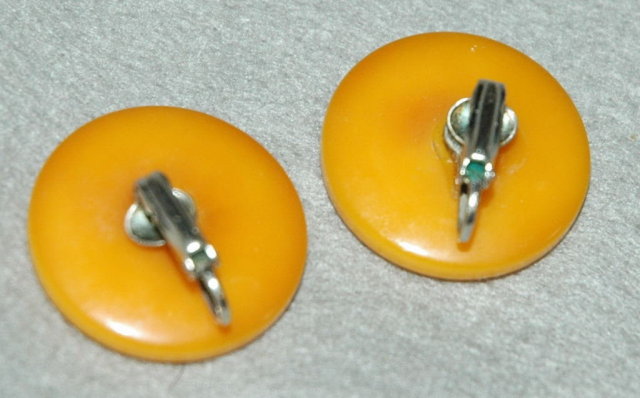 Butterscotch Bakelite Disc Clip On Earrings