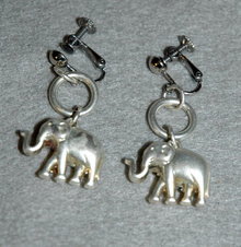 Silver 3d elephant charm screw back dangle earrings