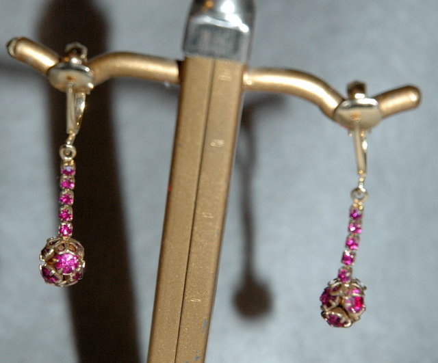 Hot Pink or Fuchsia Rhinetone Ball Dangle Earrings *PRICE REDUCED !**